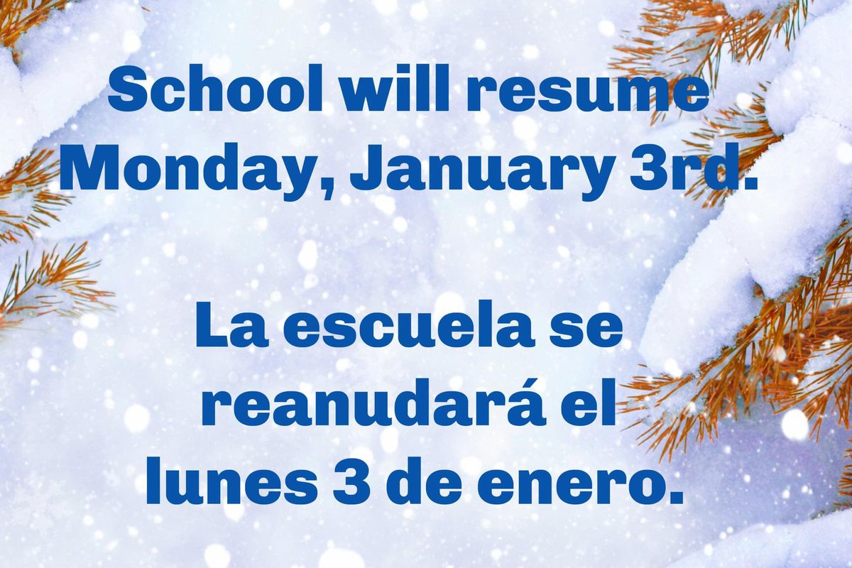 CHeightsCougars's tweet photo. School will resume this Monday, January 3rd! https://t.co/LzI4EwU4HN