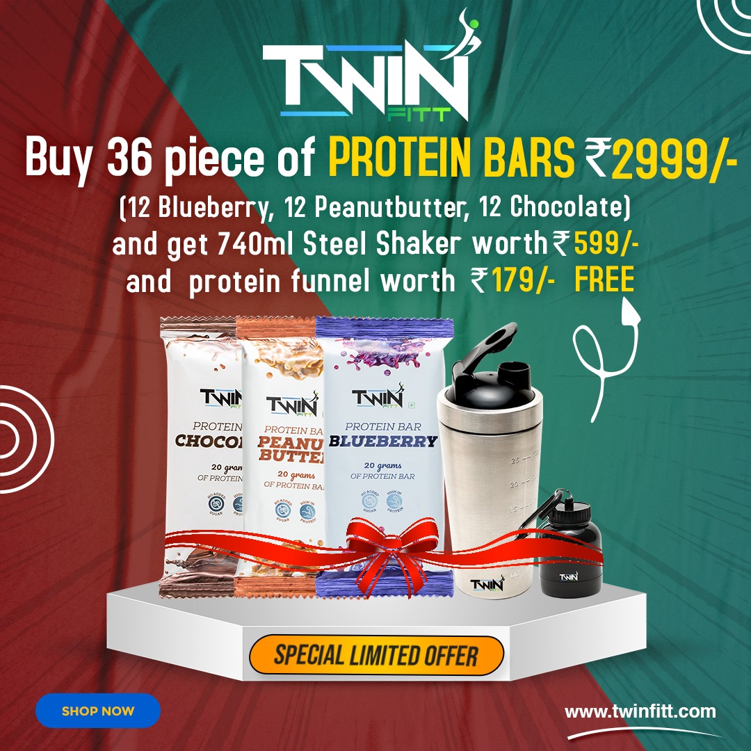 twinfitt_'s tweet photo. @Twinfitt_ Special Offer
Buy 36 pieces of protein bars now for just Rs.2999/-
(12 Blueberry, 12 Peanut Butter, 12 Chocolate) and get Steel Shakers 740 ml worth Rs.599/- &amp; Protein Funnel worth Rs.179/- absolutely free.

#ShopOnline https://t.co/oS9ggAfeiZ
999 961 6889 https://t.co/X5xOaxyeuE