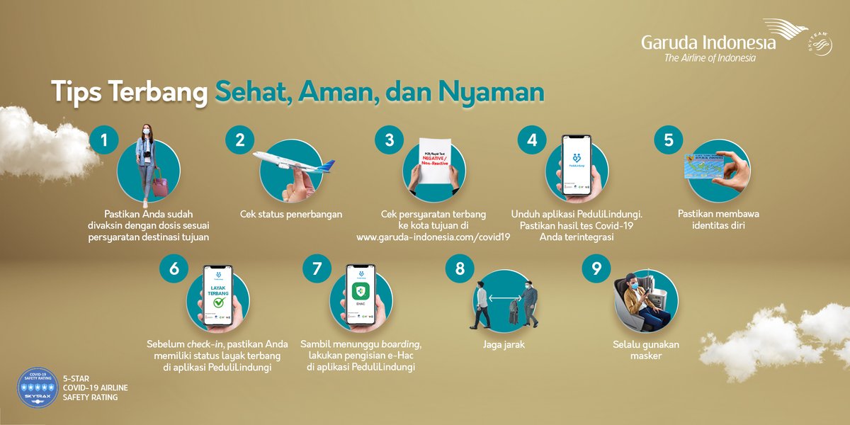 IndonesiaGaruda's tweet photo. Agar perjalanan tetap kondusif walau dalam situasi Peak Season, berikut beberapa #TipsTerbang sehat, aman dan nyaman bersama Garuda Indonesia #YukTerbangLagi https://t.co/GvtLX8Jq6h