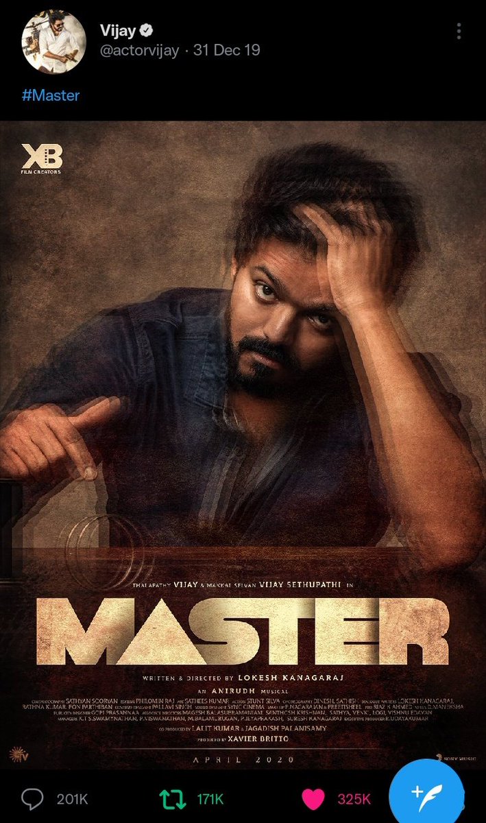 TVKCommunity's tweet photo. 2 years ago on this day #Master first look was released⚡ #2YearsOfMasterFirstLook
#Beast @actorvijay https://t.co/1JeQqr1RJE