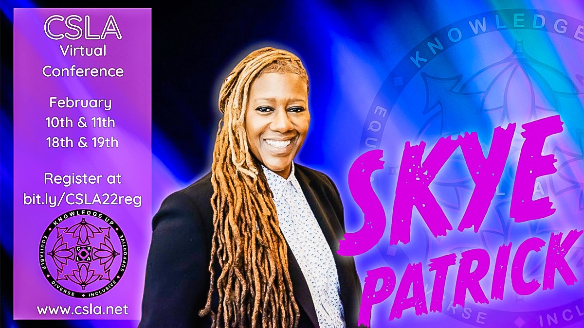 4csla's tweet photo. CSLA is honored to welcome LA County Library Director Skye Patrick as a keynote speaker for CSLA CON22. #KnowledgeUp! and register @ https://t.co/gf0WiXjsOt #4CSLA #CSLA2022 #LACountyLibrary https://t.co/MG6YNApiMf
