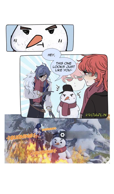 Belated season's greetings from Diluc and Kaeya ☃️🔥😅
#genshinimpact #fanart #comic 