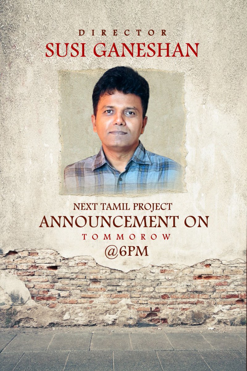 Director #SusiGaneshan’s next to be unveiled tomorrow at 6Pm. Stay Tuned!! #SusiGaneshanNextProject @DirectorSusi @PRO_Priya @spp_media