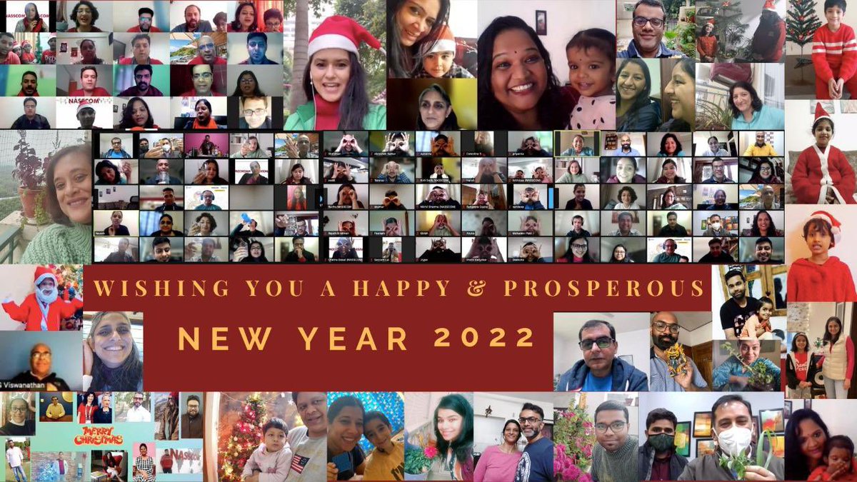 nasscom's tweet photo. Team NASSCOM comes together #virtually to welcome the new year with new energy, enthusiasm and positivity. Employees engaged in #fungames, #carolsinging and had a memorable time with each other.
#NASSCOMYearThatWas #OneNASSCOM #HappyNewYear https://t.co/QggoN6Hkxz