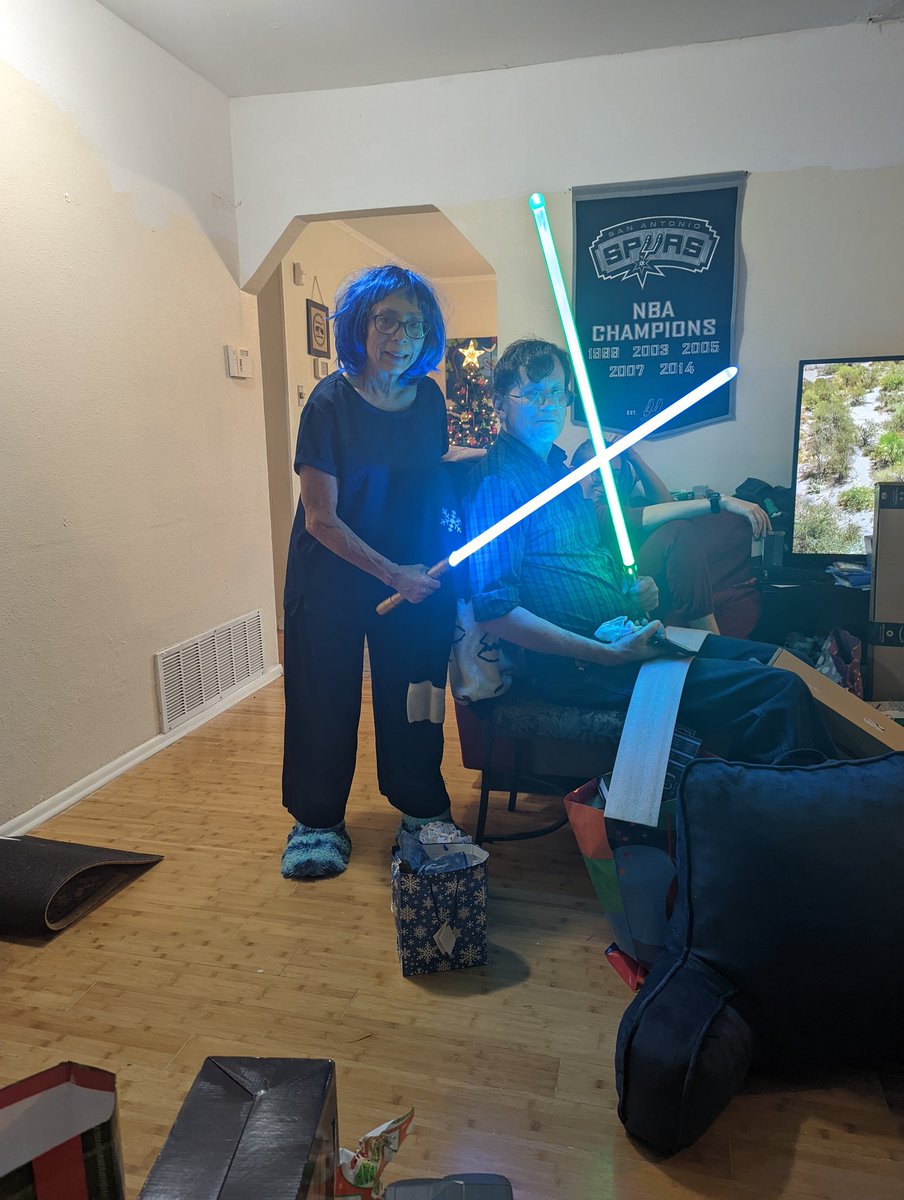 acfreeman7's tweet photo. I finally got my lightsaber &amp; so did various mbrs of my family. 
Yes, we are a family of nerds &amp; proud of it ♥️
@NISDRawlinson 
@NISDSpecialEd 
@NISD 
@NISDMSScience https://t.co/mLhGSXs3hd
