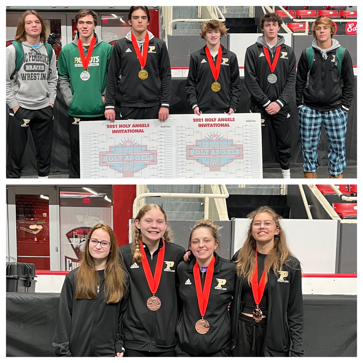 PC_Wrestling's tweet photo. With just two days notice, we changed our plans from a dual team event in Atlanta GA to @HolyAngelsInvtl We were extremely light on 🤼‍♀️’s but competed on a massive scale! 2x Boys Champs, a 7th and an 8th placer. Girls crushed it with three 3rd place winners! #pcpride #wrestlepc https://t.co/ZFCiVbbo1t