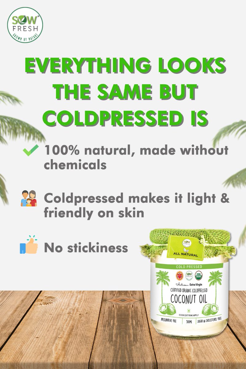 Sowfresh1's tweet photo. Read on to Know the difference with Coldpressed Coconut oil vs Regular oil. 
.
Buy Now
Visit https://t.co/EMM1mx0S29 or Call +918826004406
.
.
#Sowfresh #Coconutoil #hairfall #coldpressedcoconutoil #organicfood #organicindia #goorganic #organicfarm #organicoil #cowwelfare #usda https://t.co/WYCKbjB4lm