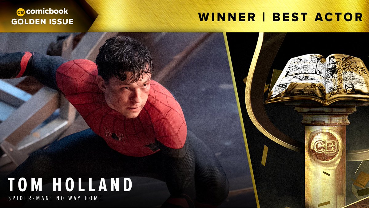 ComicBook's tweet photo. The 2021 https://t.co/mm6Alz3Dw0 #GoldenIssue Award for Best Actor goes to… #SpiderManNoWayHome’s @TomHolland1996! https://t.co/3uh5FPUTBW https://t.co/R3j43yNrFj