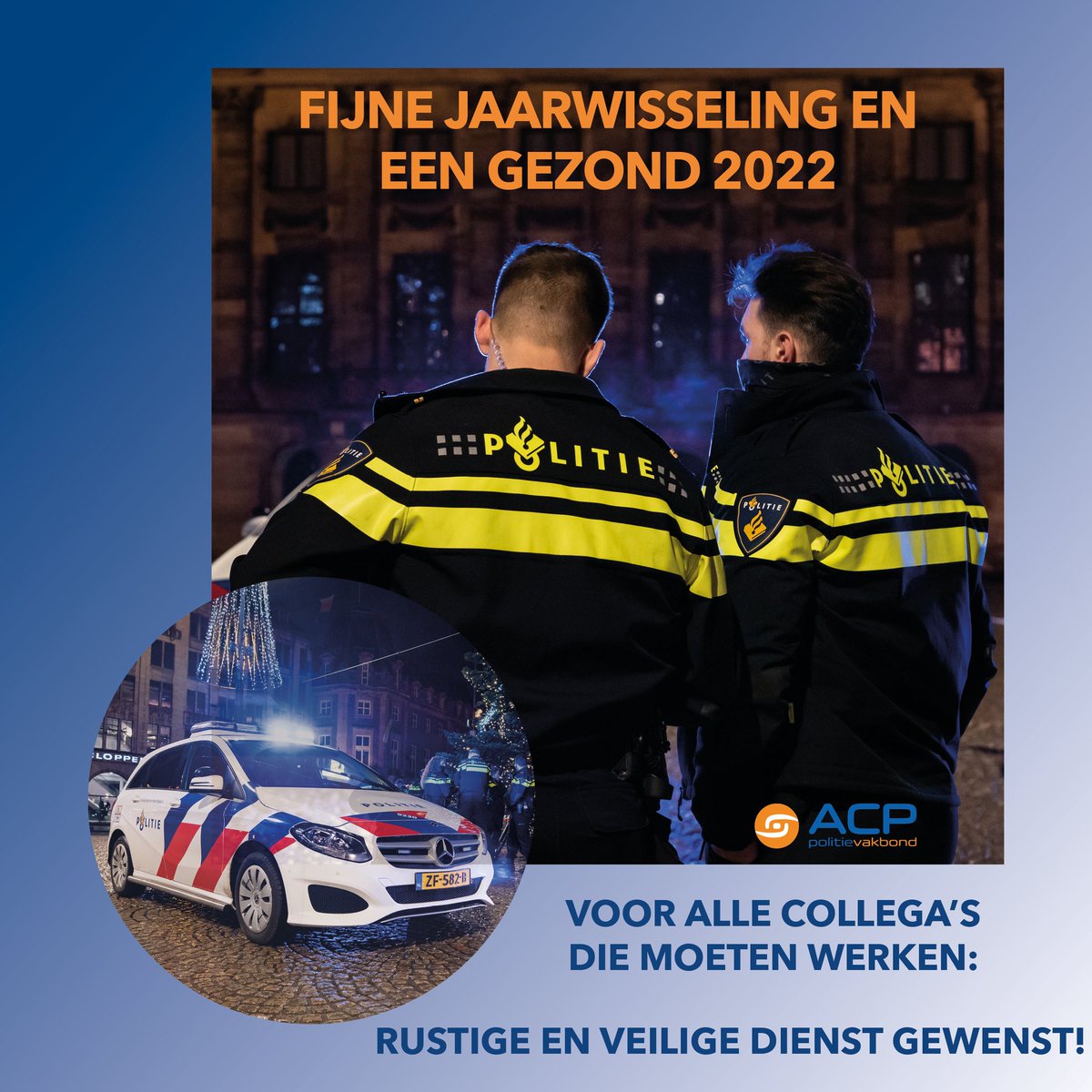 Wij wensen iedereen een fijne jaarwisseling toe en een mooi 2022 in goede gezondheid. Politiemensen en andere hulpverleners die moeten werken met Oud &amp; Nieuw: een rustige en veilige dienst gewenst.
#jaarwisseling #oudennieuw #politie #hulpverleners #thuisfront #bestewensen