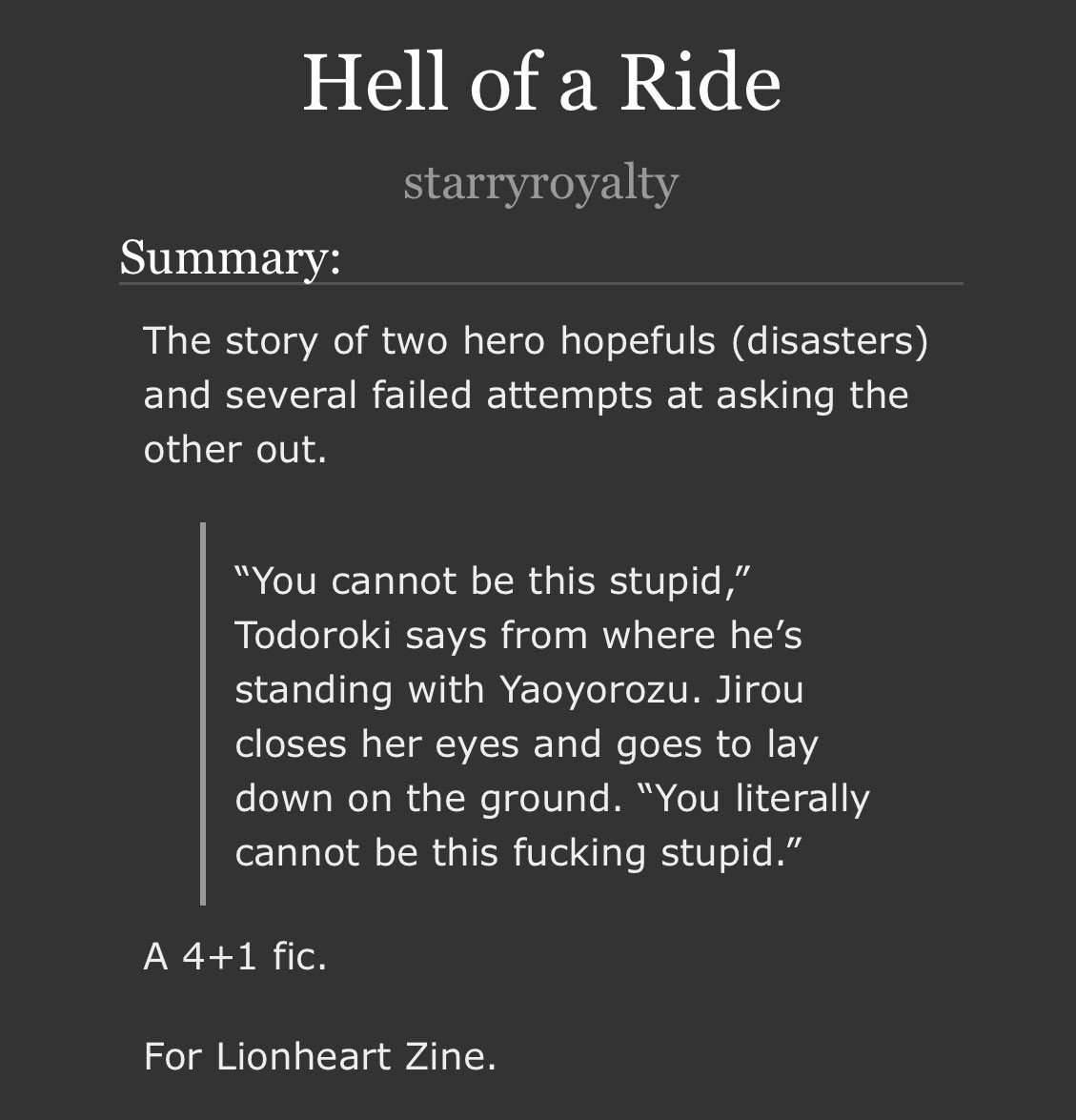 My piece for <a href="/lionheartzine/">Lionheart: A KiriBaku Fanfic Anthology🔸️CLOSED</a>!! I had the absolute honor of being Writer Mod for this incredible zine; please check out everyone else’s works in the collection❣️✨

ao3: archiveofourown.org/collections/LH…