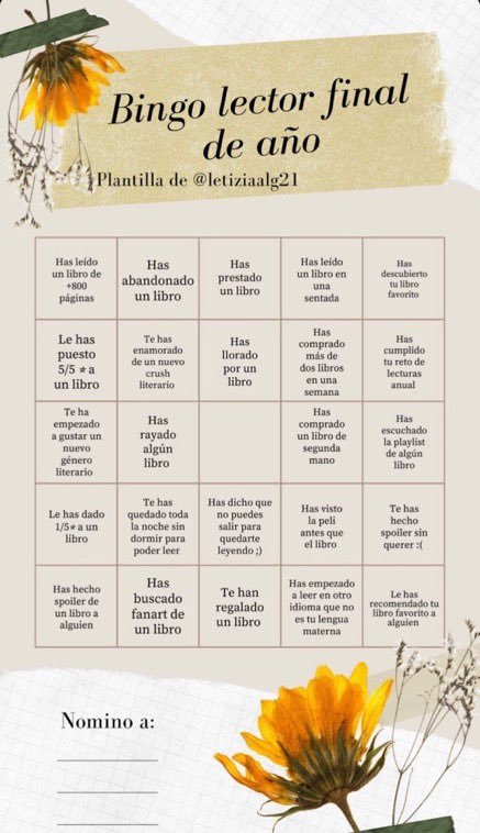 loslibrosdemava's tweet photo. 🎉Bingo lector final de año🎉
Nomino a: @CarolBM84 @xing_queen @katty_xd_xd https://t.co/4jXTVfmKwU