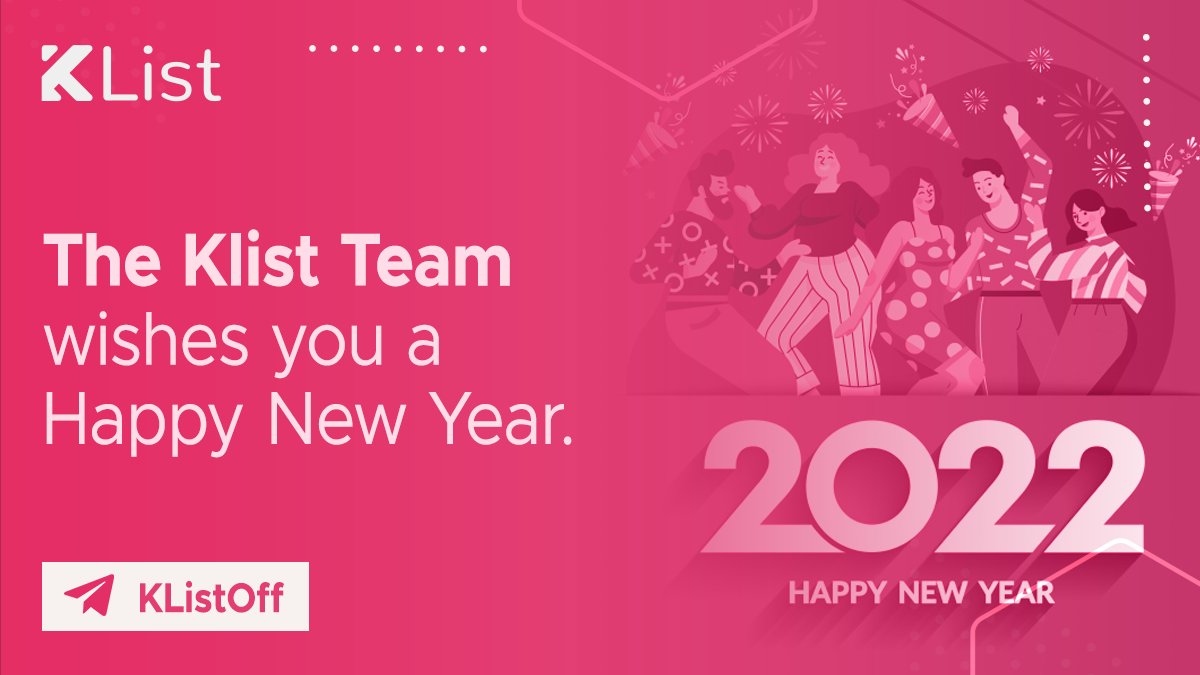 🥳 #KLIST team wishes you a very HAPPY NEW YEAR 2022 🥳

#HappyNewYear #HappyNewYear2022 $LIST #LIST