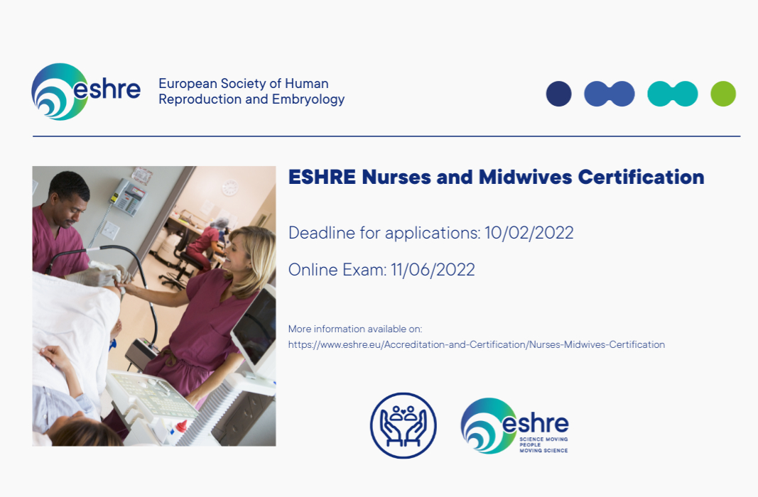ESHRE's tweet photo. 📢 Applications are now OPEN for ESHRE Nurses and Midwives Certification!
Deadline for applications is 10 February 2022 - sign up now!
🌐 Online exam: 11 June 2022
https://t.co/3aG7SZ4Q3f
#Certification #Nurses #Midwives #NursesandMidwives #Exam #SafeLearningWithESHRE https://t.co/SDM9HjV6jz