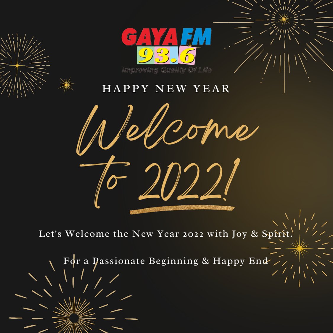 [#TahunBaru2022]

Mari Sambut Tahun Baru 2022 dengan Penuh Suka Cita &amp; Semangat.

Untuk Awal yang Penuh  Semangat &amp; Akhir yang Bahagia ✨

Selamat Tahun Baru 2022 Sahabat Gaya 🥳🎉
.
.
.
#SelamatTahunBaru2022 #TahunBaru2022 #HappyNewYear  #Gayafm #Bekasi