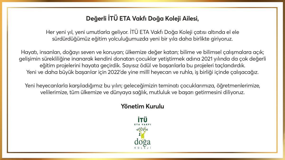 Yönetim Kurulumuzun yeni yıl mesajı...