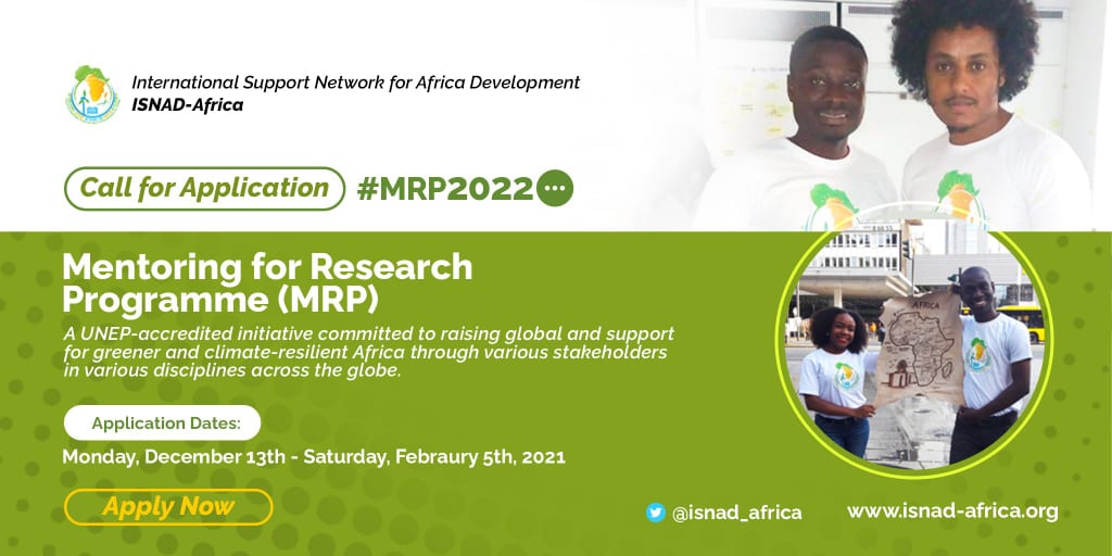 OpportunityDesk's tweet photo. ISNAD-Africa Mentoring for Research Program 2022

The Program establishes technical and thematic mentoring relationships between students in African Universities, and, experienced researchers and professionals from more than 50 countries across the globe

https://t.co/Of4YiqZp3S https://t.co/JJyxi52NyZ