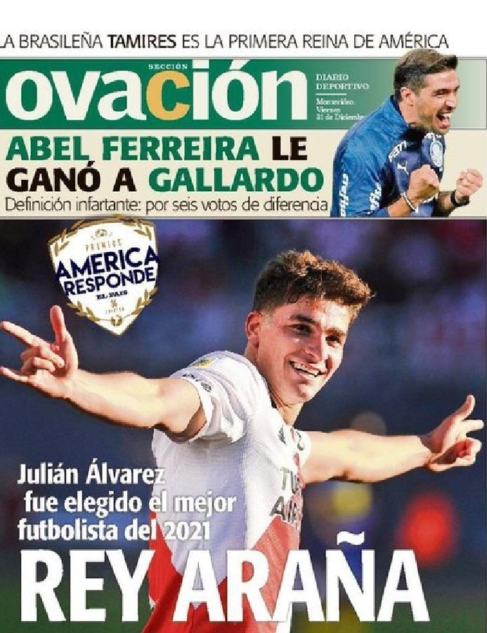 javigilnavarro's tweet image. En la tradicional encuesta que anualmente realiza el suplemento deportivo (#Ovacion) del diario uruguayo El País, @julianalvarezzz fue elegido como el mejor jugador de América. 
.
#River