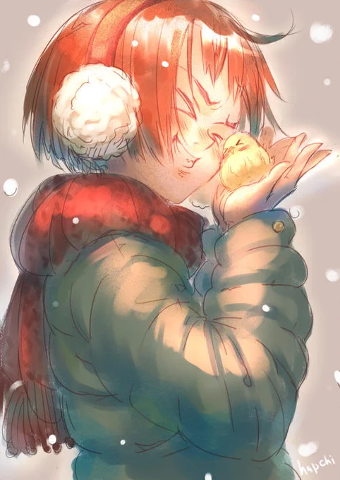 寒いでちゅね～可愛いでちゅね～ふわふわでちゅね～! #pixiv今日のお題  #sensei  #雪 #耳当て #ひよこ #マフラー2枚目も好き  