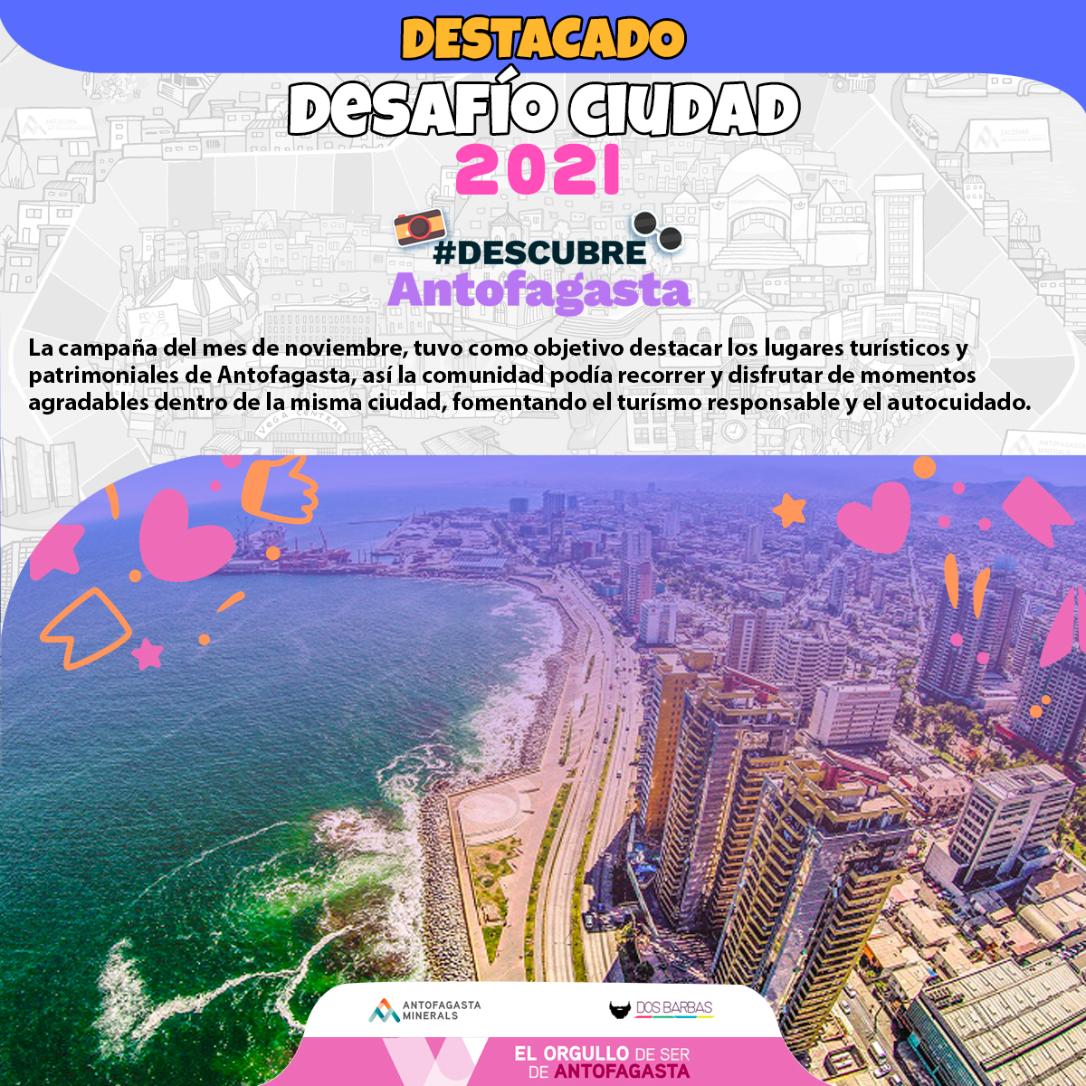 DesafioCiudadCL's tweet photo. #DestacadoDesafíoCiudad2021
#DescubreAntofagasta 💜
▪️ Acompáñanos a revivir los mejores momentos de #DesafíoCiudad y a recordar los hechos que marcaron a #Antofagasta durante el 2021 🎆
#ReViveDesafíoCiudad2021 🤩
#DesafíoCiudad #OrgulloAntofagasta
#Aminerals #DosBarbas https://t.co/Vo1uORmAsE