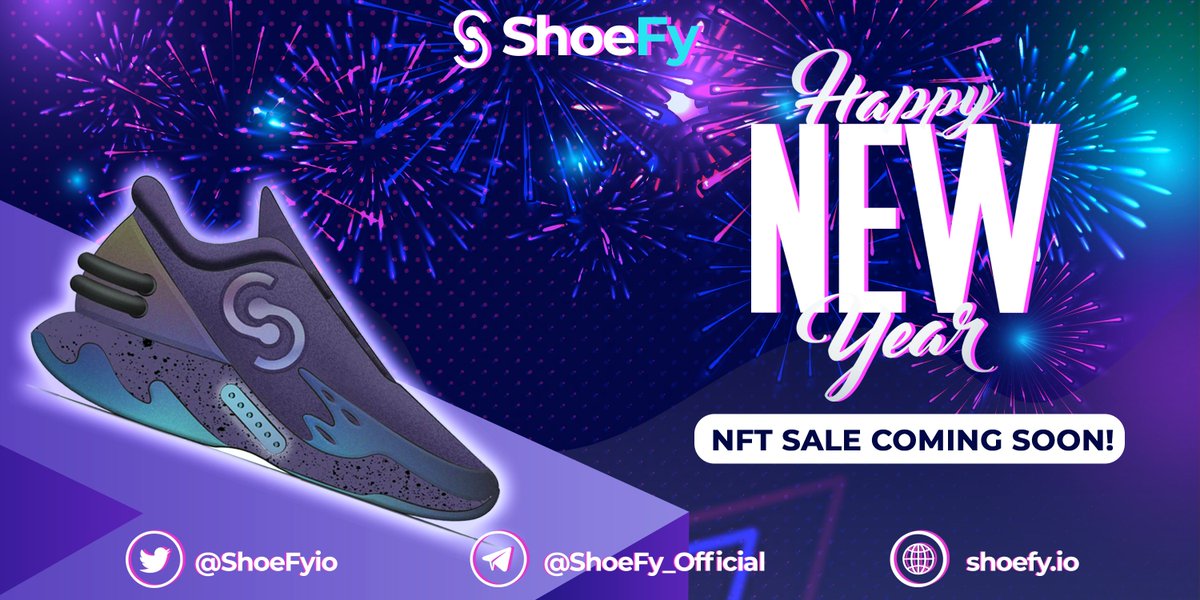 🥳🎉Happy New Year!🎊🥂

As we approach #NewYear2022, we wish our community an amazing New Year ahead full of success and #Crypto.

Gear up for our genesis #minting of wearable👟shoes and watch $SHOE go to the 🌖MOON!

#Metaverse #NFTMinting
