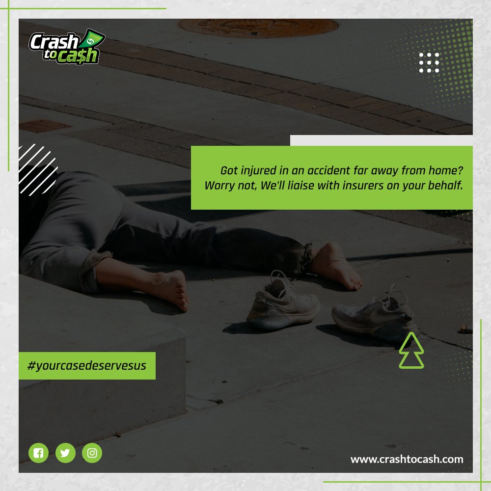 Got injured in an accident far away from home?
Worry not, We’ll liaise with insurers on your behalf.

call us on :- 1-855-77 CRASH

Click here for more details :- crashtocash.com

#personalinjuryattorney #crashtocash #attorney #georgialawyer #yourcasedeservesus #doctor