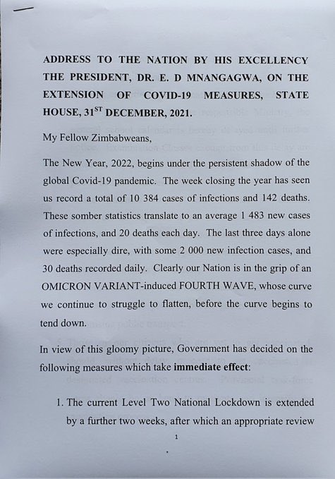 PHILA_ZW's tweet photo. President @edmnangagwa announces that the reopening of schools has been delayed ‘until further notice’. 
Schools were due to open for the first term on January 10. https://t.co/evPPSIImrb