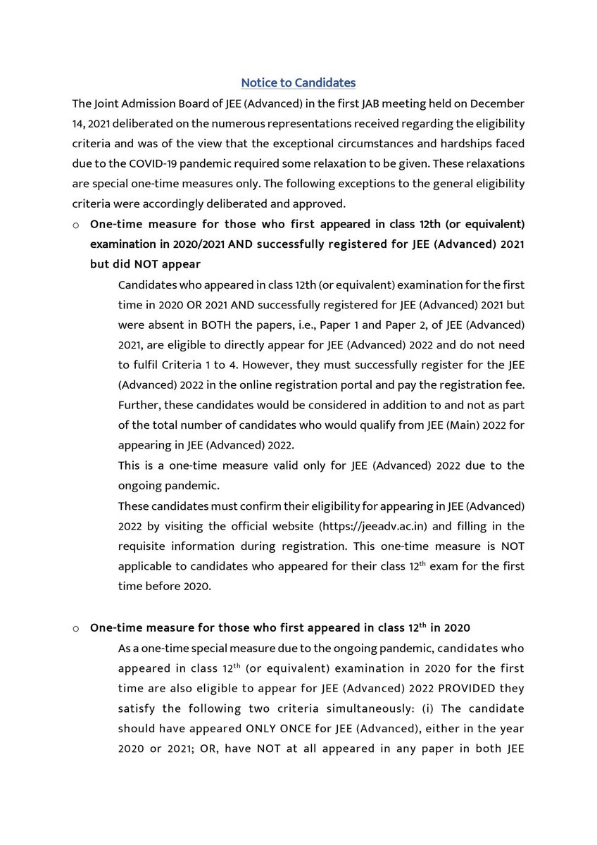 IamSaurav_1's tweet photo. Congratulations to #JEE Adv 2020 Aspirants those have been provided an attempt in 2022.
But few have aslo not got their attempt . So @AIJNSA_official will raise against this injustice.
Everyone should get equal chances. @iitbombay @iitdelhi 
#JEEAdvancedExtraAttempt
-@IamSaurav_1 https://t.co/WpzXM0H12Z