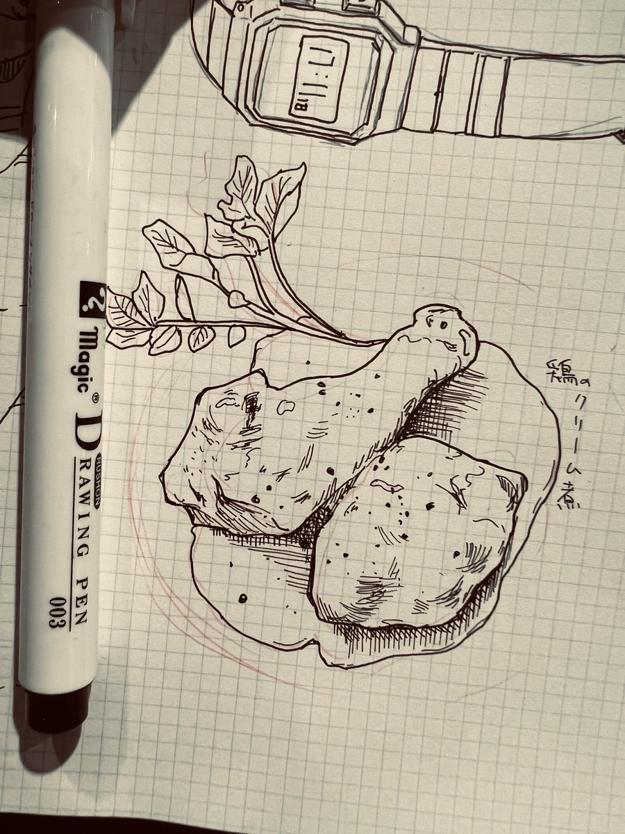 鶏のクリーム煮のデッサンで描き納め 