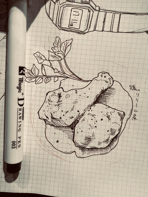 鶏のクリーム煮のデッサンで描き納め 