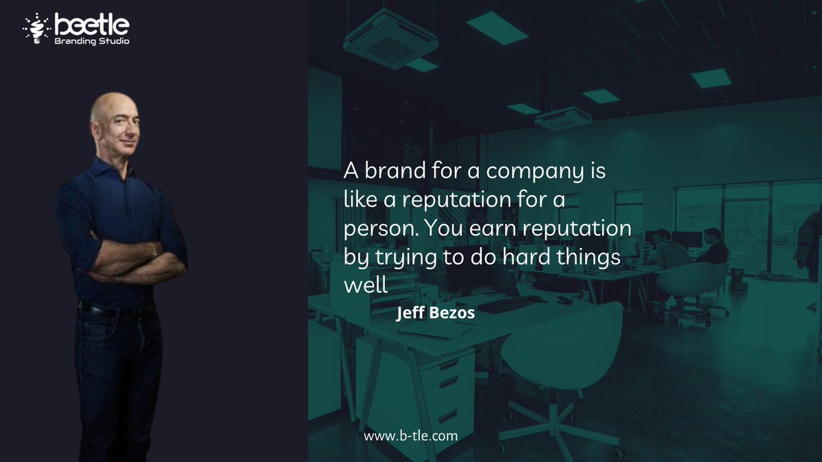 StudioBeetle's tweet photo. A brand for a company is like a reputation for a person. You earn reputation by trying to do hard things well. - Jeff Bezos #branding #brandingTips #brandingstrategy #brandingexpert #brandingcompany #BrandingSpecialist #beetler @JeffBezos
https://t.co/jMsOQ36Emf https://t.co/ks5lWb6Yg7