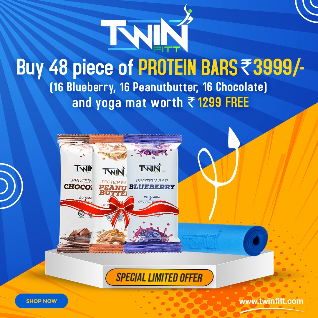 twinfitt_'s tweet photo. @Twinfitt_ Special Offer
Buy 48 pieces of protein bars now for just Rs.3999/-
(16 Blueberry, 16 Peanut Butter, 16 Chocolate) and get Yoga Mat worth Rs.1299/- absolutely free.

#ShopOnline https://t.co/oS9ggAfeiZ
999 961 6889 | 999 966 7339

#ProteinBar   #Yogamat  #Offer https://t.co/O2wckWn0hU