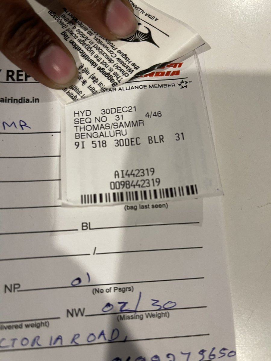 sam_c_thomas's tweet photo. @airindiain My mom a senior citizen was travelling from Hyd to Beng.  Her luggage was stuck at Hyderabad airport due to airport’s negligence.  We were promised that it will be delivered to our house by tdy morning n now they are denying tht n wants her to pick it up from airport https://t.co/Bum1tD6C0W