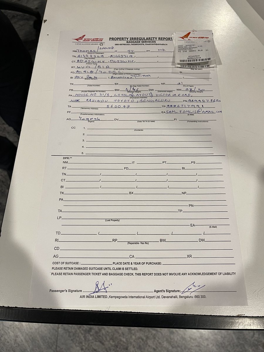 sam_c_thomas's tweet photo. @airindiain My mom a senior citizen was travelling from Hyd to Beng.  Her luggage was stuck at Hyderabad airport due to airport’s negligence.  We were promised that it will be delivered to our house by tdy morning n now they are denying tht n wants her to pick it up from airport https://t.co/Bum1tD6C0W