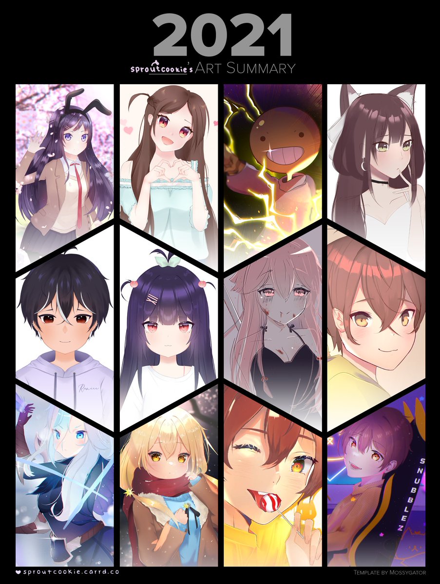 sprout_cookie's tweet photo. Hello! This is my #Artsummary2021 This is the most I've ever drawn in a year ayaya I'm happy that I was able to create a lot of artwork and actually finish my artwork lololol I hope to continue improve and I will continue to share my art journey with you all! Thank you! (╹꒳╹)b https://t.co/9IgzZ1jcOy