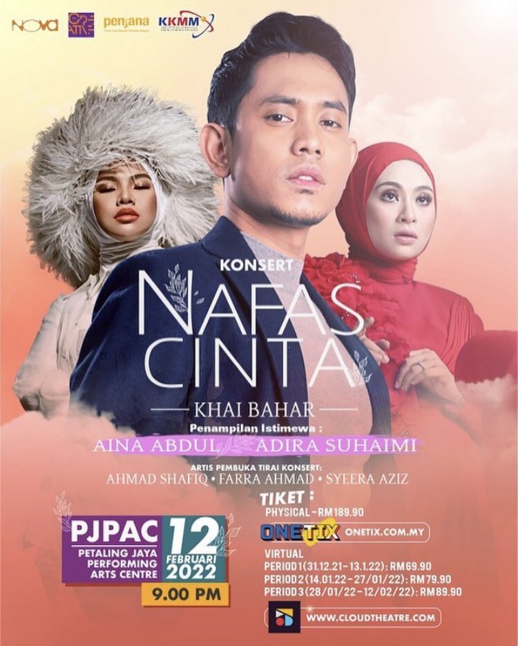 khaibahar94_'s tweet photo. Nova Music mempersembah kan Konsert Nafas Cinta Khai Bahar. Berlangsung di Petaling Jaya Performing Art Center (PJPAC) pada 12 Februari 2022 jam 9:00 Malam. 

Dapatkan tiket anda di https://t.co/JHhrcGFkKD &amp; https://t.co/BvSA5NcgWr https://t.co/1vLAkH95kB