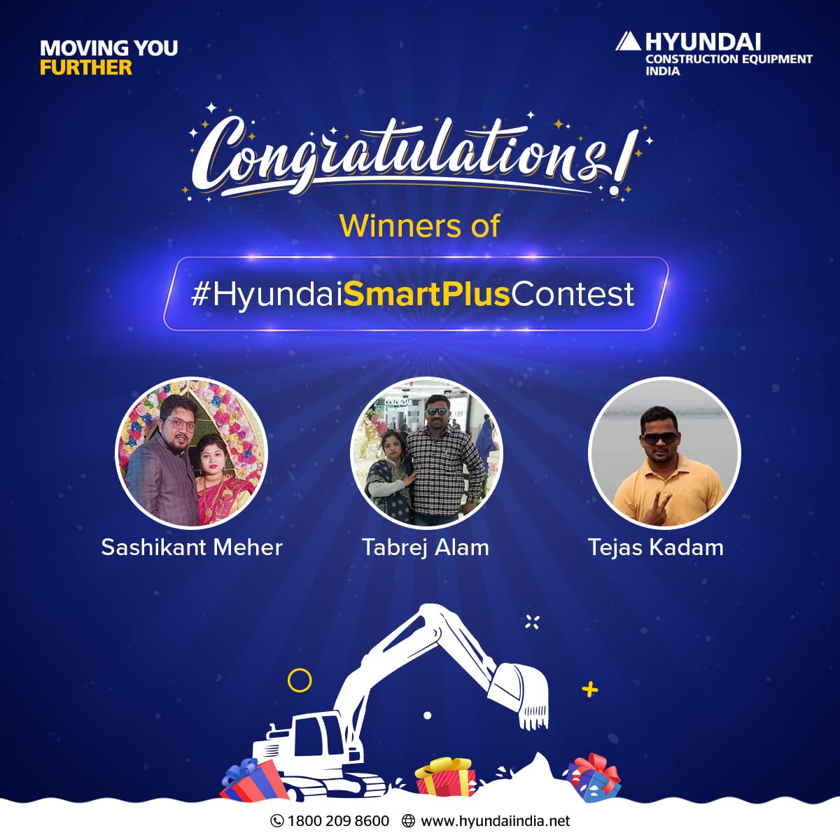 Thankyou everyone for the amazing response! A huge congratulations to the winners of the #HyundaiSmartPlusContest. Please DM us your contact details and email id.

#HyundaiCElndiaQuiz #HyundaiCEIndia #HyundaiExcavator #CrawlerExcavator #HydraulicExcavator #movingyoufurther