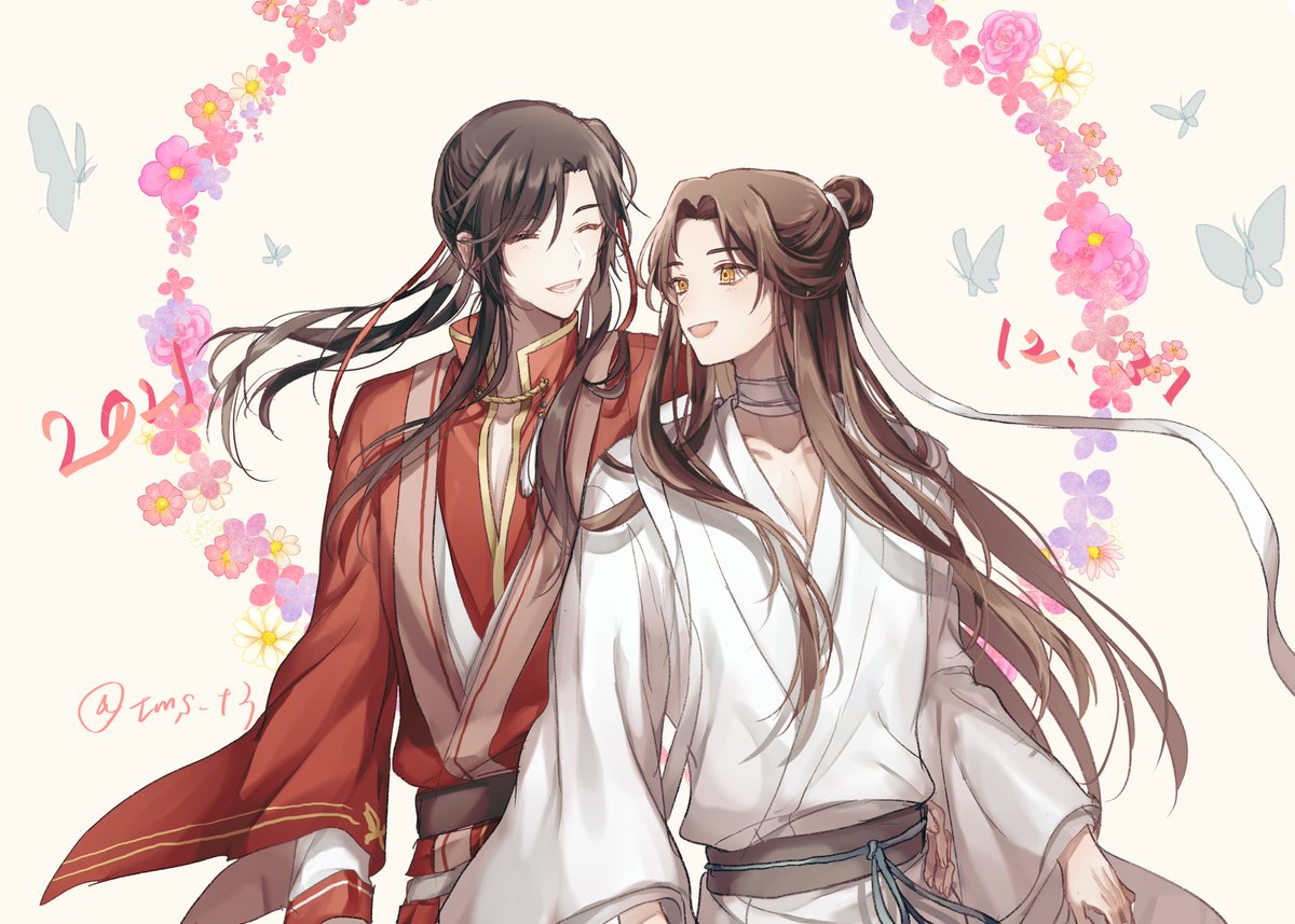 2boys multiple boys long hair male focus butterfly chinese clothes bug  illustration images