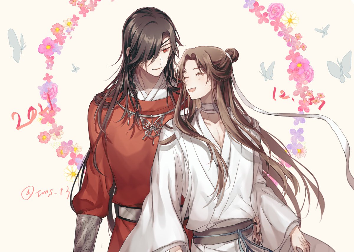 2boys multiple boys long hair male focus butterfly chinese clothes bug  illustration images
