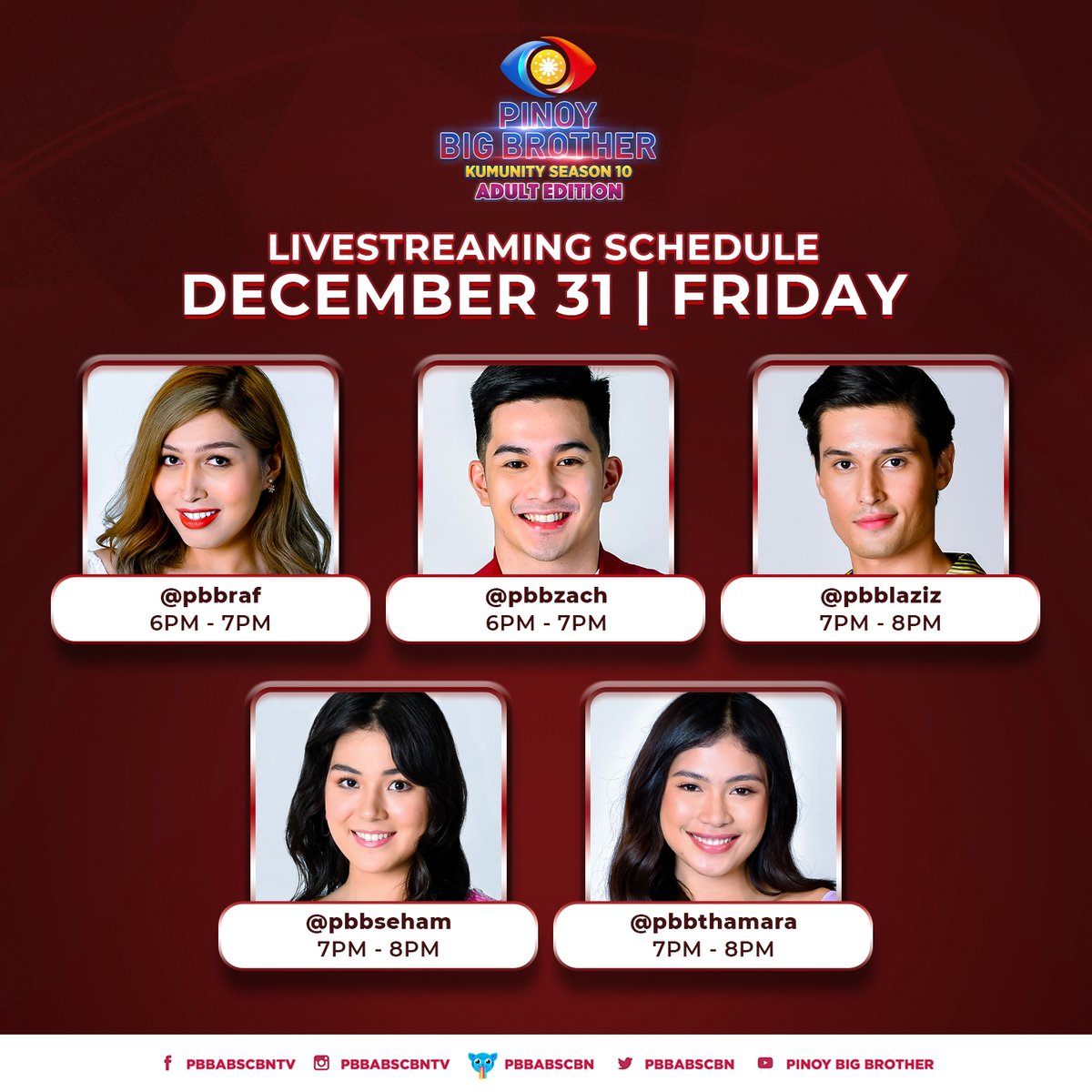 PBBabscbn's tweet photo. New Year, New set of Housemates mula sa Adult Kumunity! Maki-tambay na mamaya sa kanilang mga livestreams sa Kumu simula 5PM!
#PBBKumuFinalTellAll https://t.co/7tFUfg3UWR