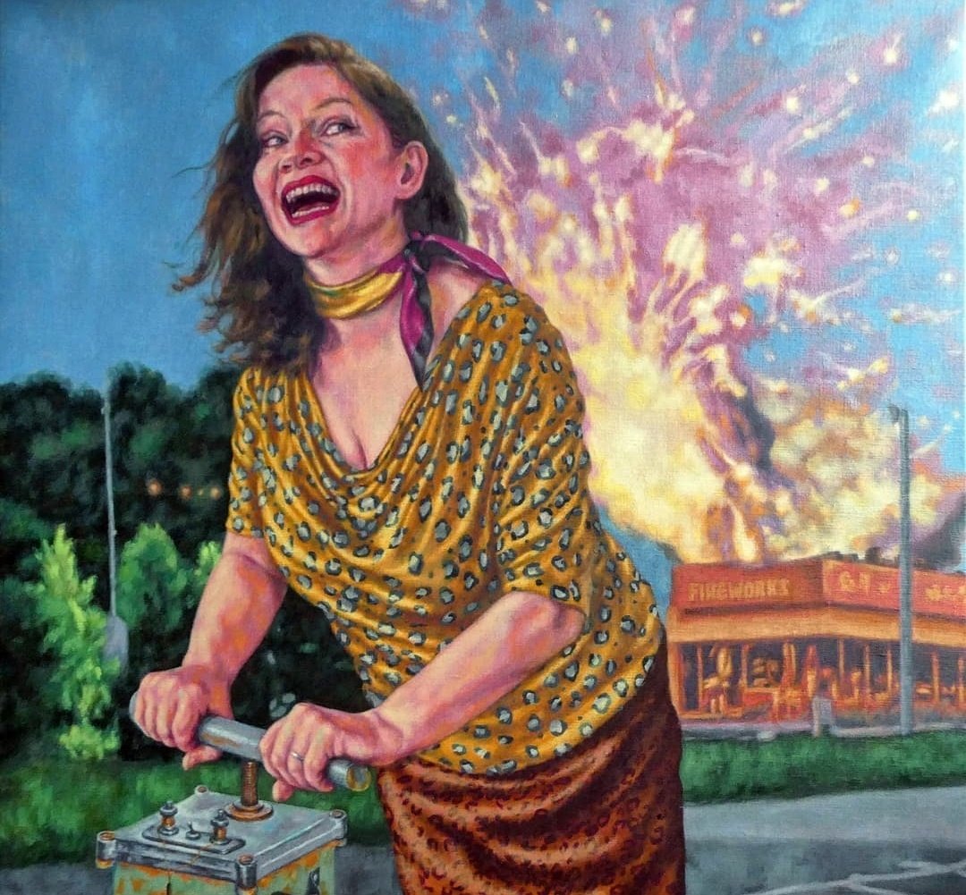 RoxanaHalls's tweet photo. LAUGHING WHILE CONDUCTING - DETONATOR

Oil on Linen
70 x 75 cm
2021

Private Collection

from the CRIME SPREE series
The Missus has been very bad

HAPPY NEW YEAR EVERYONE 
🧨💥🪅🎊🎉💥🎉🎊🪅💥🧨 https://t.co/rOEBK4mfzl