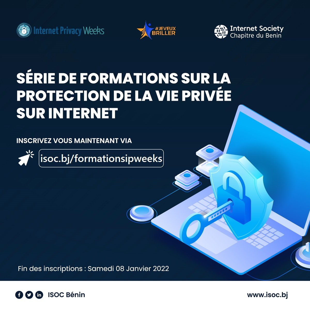 isocbenin's tweet photo. 🌟Beaucoup attendaient avec impatience nos cadeaux de fin d’année 📦 📦. C’est finalement disponible. Inscrivez-vous dès maintenant pour notre série de formations sur la protection de la vie privée sur Internet 🌐 via https://t.co/Z52PWFv9cT
Deadline: 08/01/22
#IPWeeks #Team229 https://t.co/xYvObX79x7