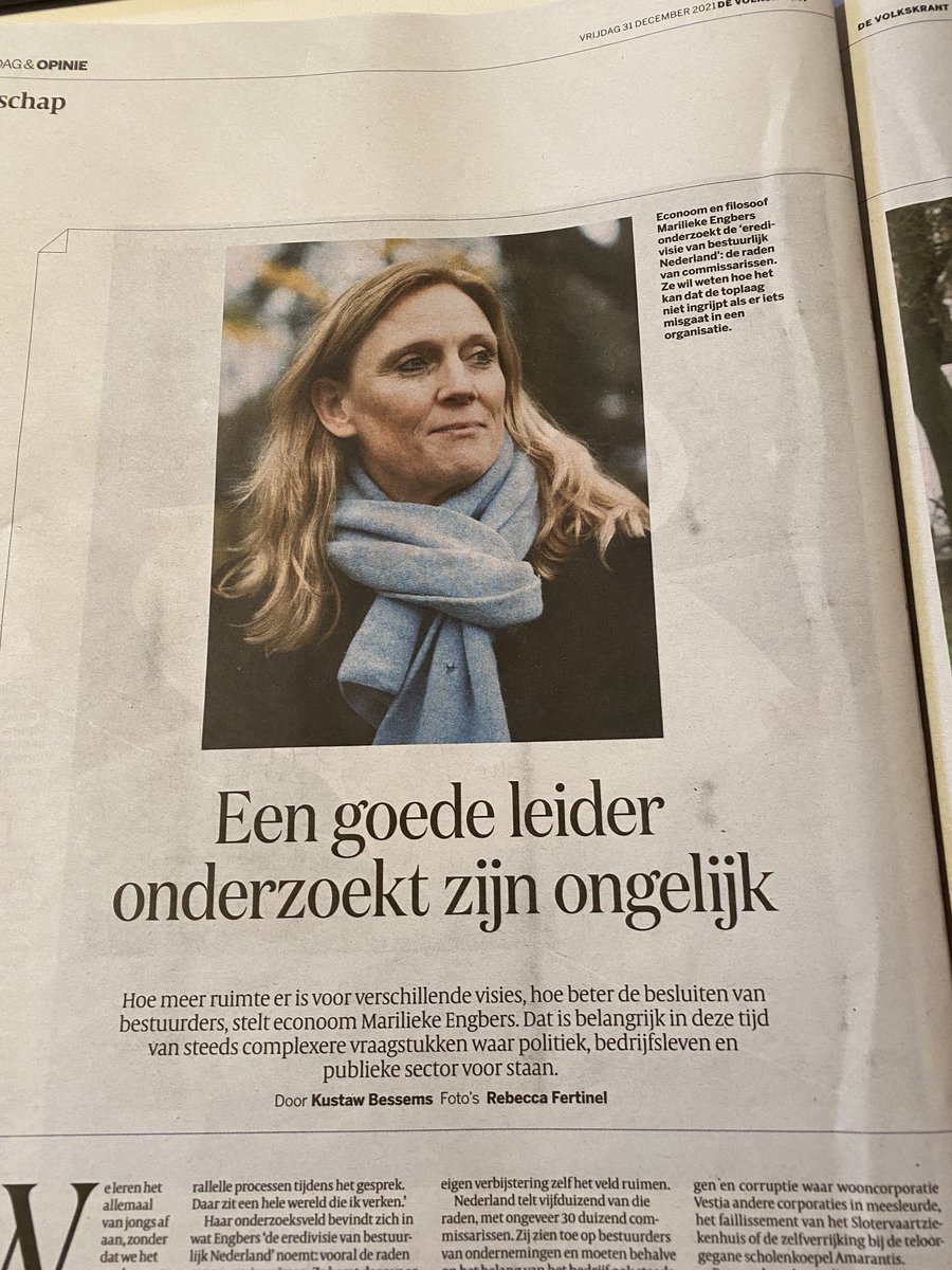 Boeiend interview, over belang van organiseren van tegenspraak, CEO disease, en emotie bij bestuurders ⁦<a href="/volkskrant/">de Volkskrant</a>⁩