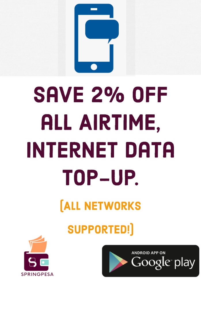 springwallets's tweet photo. SAVE 2% OFF ON AIRTIME AND INTERNET DATA TOPUP #Springtime #Springpesa https://t.co/NVCNCEALjf
