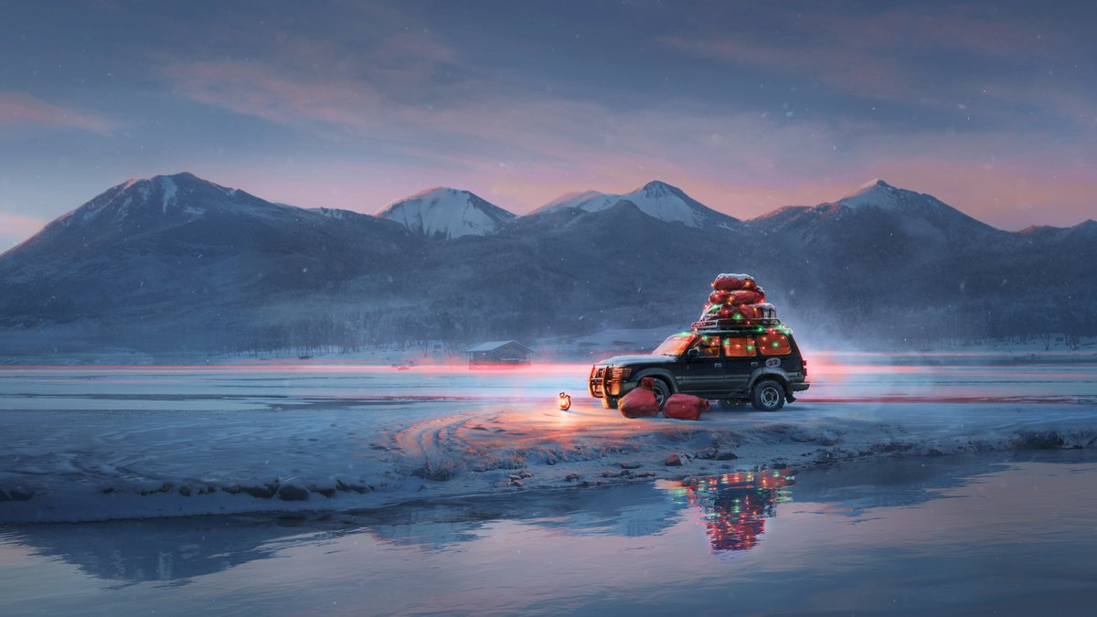 AsabinArt's tweet photo. Challenge for myself: I rolled a completely random picture and made Christmas-themed art with it https://t.co/bxKmyyuKhz