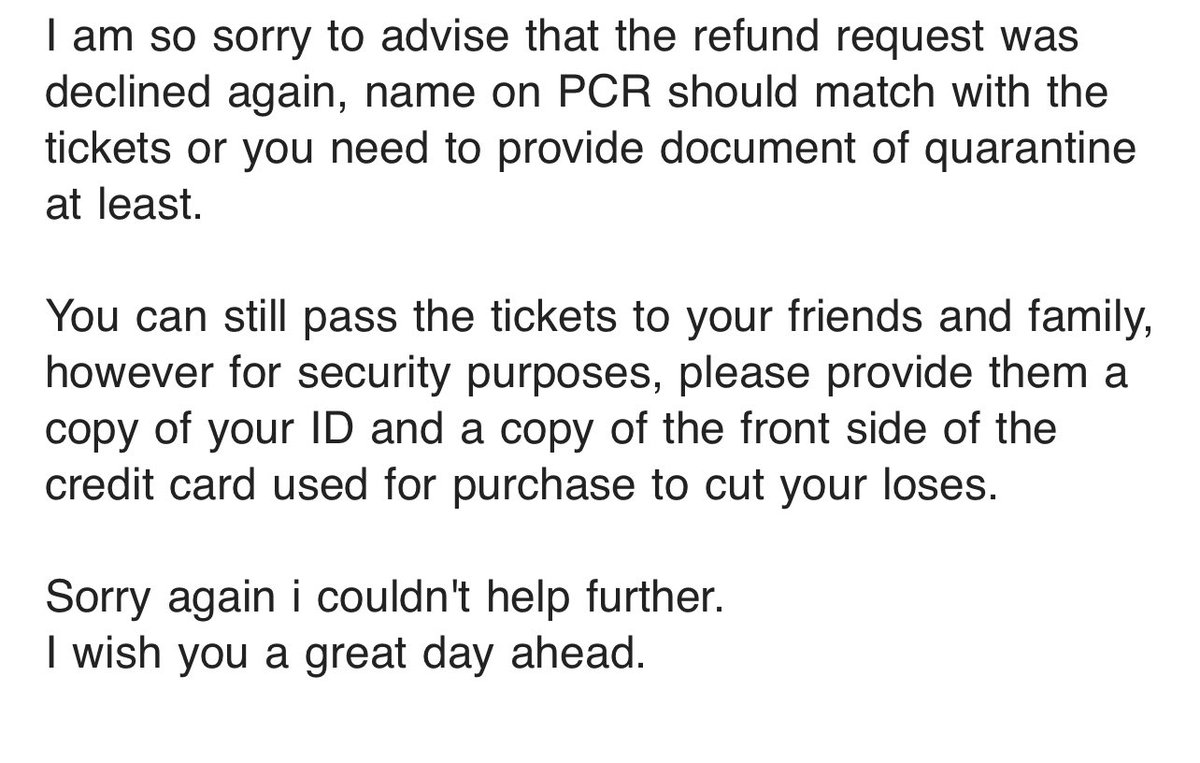 Tami_aldarmaki's tweet photo. @Platinumlist how come you won’t refund while I provide you with positive PCR test, and even you don’t replay with in 24 hours at least we can find some one have PCR test with 48hours https://t.co/ctv4L9oN8o