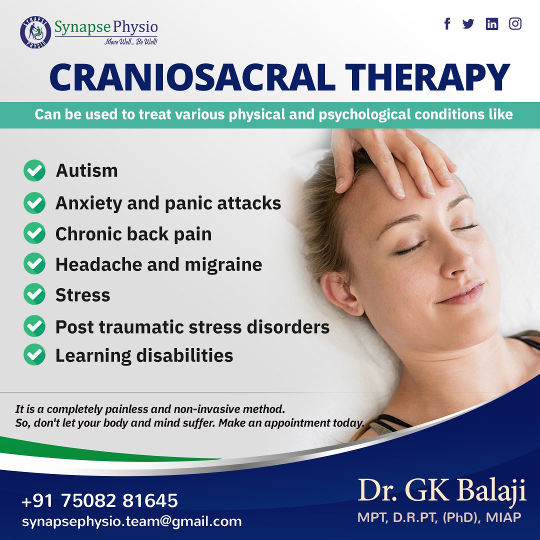 DrGKBalaji's tweet photo. Craniosacral therapy (CST) is a hands-on technique which uses gentle touch massage to improve the functions of the central nervous #system which relaxes your mind and body. It acts by improving the flow of cerebrospinal #fluid . https://t.co/nkyZqGAmXQ