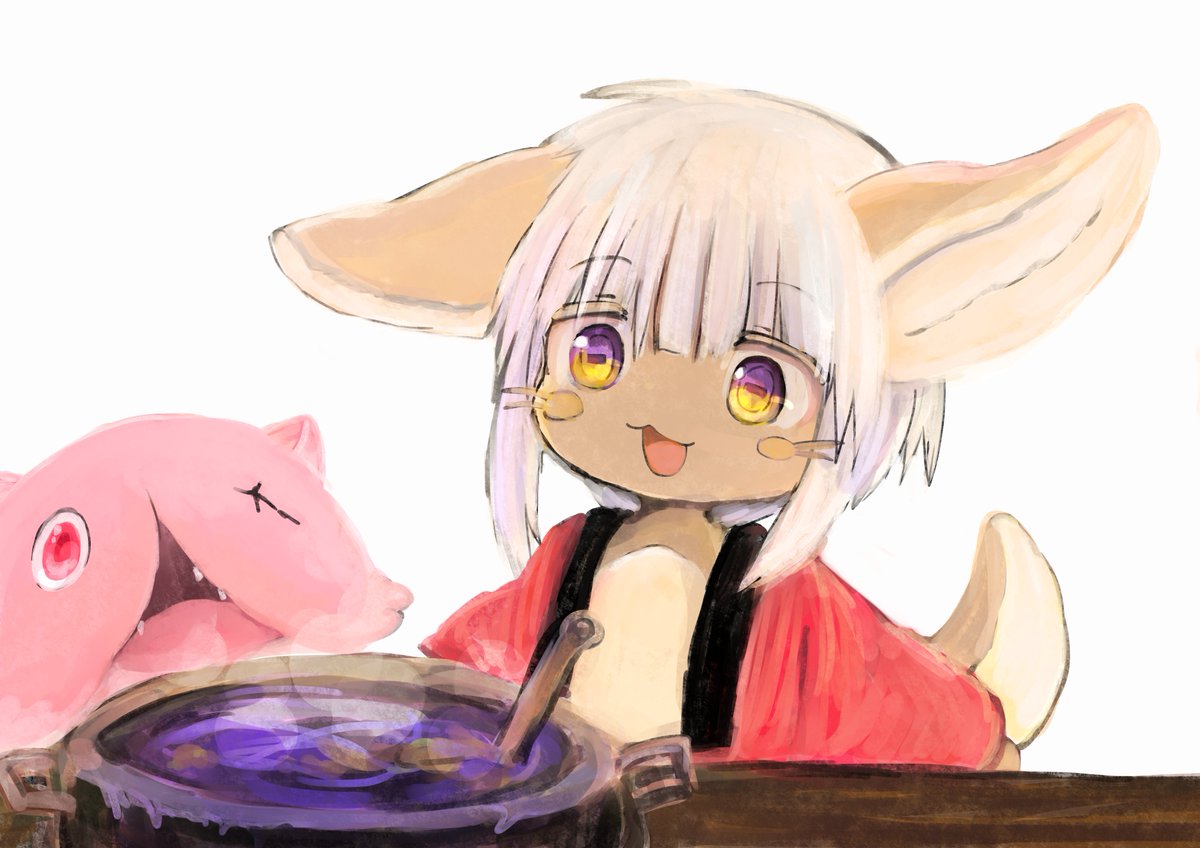 nanachi (made in abyss) 1other furry animal ears horizontal pupils open mouth whiskers white hair  illustration images