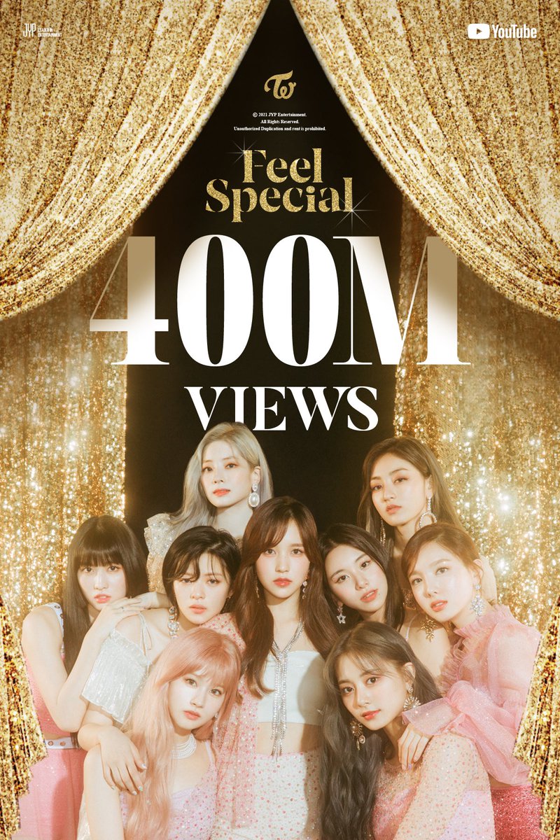 JYPETWICE's tweet photo. TWICE "Feel Special" M/V
✨400 MILLION VIEWS✨

🎬 https://t.co/arYz5ZpEXP

#TWICE #트와이스 #FeelSpecial https://t.co/oqBJX2v2A4