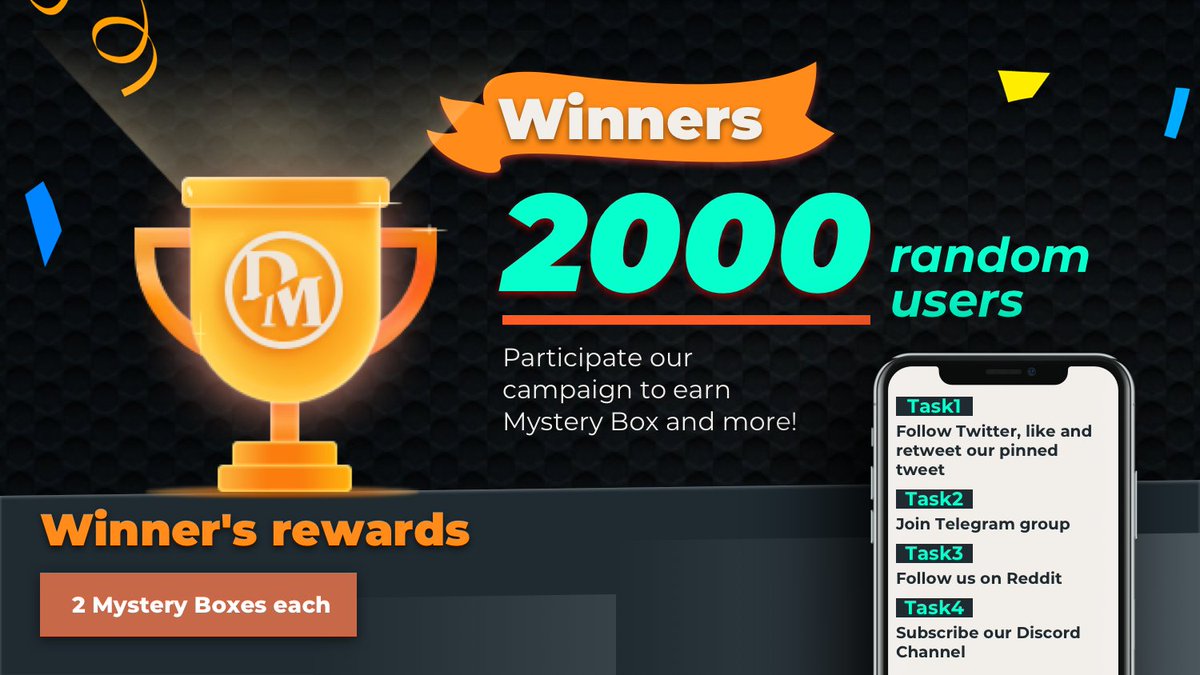 DMetaverse IDO Preheat Airdrop Campaign
🕜 From now to Jan. 3th!
A chance to get 🎁 2 NFT MYSTERY BOXES!
ACT FAST! 
Winners: 2000 random users
👀 Check picture attached for detailed rules!

Enroll HERE👇:
t.me/DMetaverseAird…

#Airdrop #DeFi #GameFi #NFT #IDO