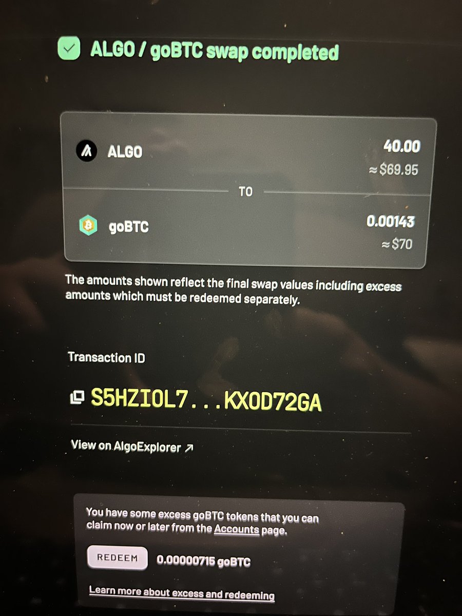 iNTRiCaTeCrypto's tweet photo. Bought my DCA today thanks @Algomint_io @tinymanorg @Algorand #Algowinter https://t.co/GVhJNFBjfX